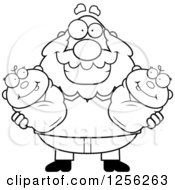 Clipart Of A Black And White Happy Grandpa Holding Twin Babies Royalty Free Vector Illustration