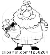Clipart Of A Black And White Happy Grandpa Holding A Baby And Bottle Royalty Free Vector Illustration