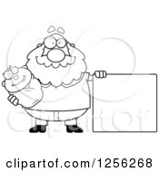Poster, Art Print Of Black And White Happy Grandpa Holding A Baby By A Blank Sign