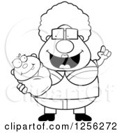 Poster, Art Print Of Black And White Happy Granny With An Idea Holding A Baby