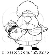 Clipart Of A Black And White Tired Granny Holding A Crying Baby Royalty Free Vector Illustration