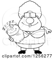 Clipart Of A Black And White Happy Granny Holding A Sleeping Baby Royalty Free Vector Illustration