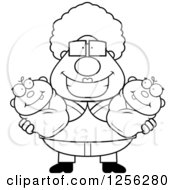 Clipart Of A Black And White Happy Granny Holding Twin Babies Royalty Free Vector Illustration