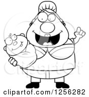 Clipart Of A Black And White Happy Mother With An Idea Holding A Baby Royalty Free Vector Illustration by Cory Thoman