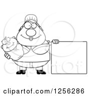 Poster, Art Print Of Black And White Happy Mother Holding A Baby By A Blank Sign