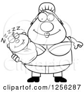 Clipart Of A Black And White Happy Mother Holding A Sleeping Baby Royalty Free Vector Illustration by Cory Thoman