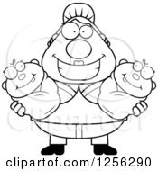 Clipart Of A Black And White Happy Mother Holding Twin Babies Royalty Free Vector Illustration by Cory Thoman