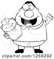 Poster, Art Print Of Black And White Happy Father With An Idea Holding A Baby