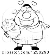 Clipart Of A Black And White Loving Father Holding A Baby Royalty Free Vector Illustration