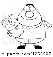 Poster, Art Print Of Black And White Happy Father Holding A Sleeping Baby