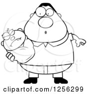 Clipart Of A Black And White Surprised Father Holding An Evil Baby Royalty Free Vector Illustration by Cory Thoman