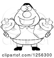 Clipart Of A Black And White Happy Father Holding Twin Babies Royalty Free Vector Illustration by Cory Thoman
