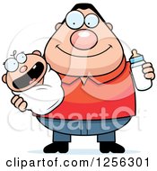 Poster, Art Print Of Happy Caucasian Father Holding A Baby And Bottle