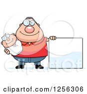 Poster, Art Print Of Happy Caucasian Father Holding A Baby By A Blank Sign