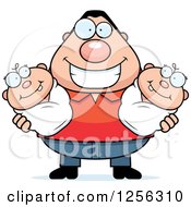 Clipart Of A Happy Caucasian Father Holding Twin Babies Royalty Free Vector Illustration