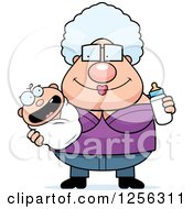 Clipart Of A Happy Granny Holding A Baby And Bottle Royalty Free Vector Illustration