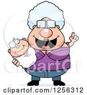 Clipart Of A Happy Granny With An Idea Holding A Baby Royalty Free Vector Illustration