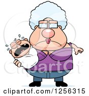 Clipart Of A Tired Granny Holding A Crying Baby Royalty Free Vector Illustration