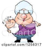 Poster, Art Print Of Happy Granny Holding A Sleeping Baby