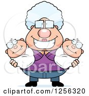 Clipart Of A Happy Granny Holding Twin Babies Royalty Free Vector Illustration