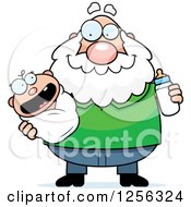 Poster, Art Print Of Happy Caucasian Grandpa Holding A Baby And Bottle