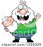 Clipart Of A Happy Caucasian Grandpa With An Idea Holding A Baby Royalty Free Vector Illustration