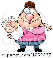 Clipart Of A Happy Caucasian Mother Holding A Sleeping Baby Royalty Free Vector Illustration by Cory Thoman