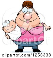 Clipart Of A Happy Caucasian Mother Holding A Baby Royalty Free Vector Illustration