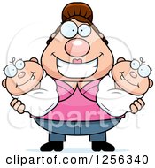 Clipart Of A Happy Caucasian Mother Holding Twin Babies Royalty Free Vector Illustration