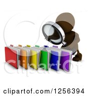 3d Brown Man Searching Files With A Magnifying Glass