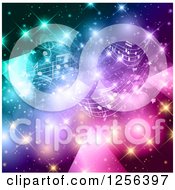 Poster, Art Print Of Music Note Background With Colorful Lights And Flares
