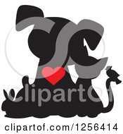 Clipart Of A Silhouetted Dog Cat Bird And Rabbit With A Red Heart Royalty Free Vector Illustration by Maria Bell