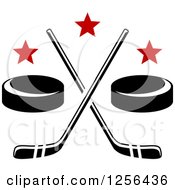 Poster, Art Print Of Crossed Ice Hockey Sticks And Pucks With Stars