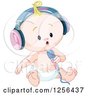 Poster, Art Print Of Caucasian Baby Singing Into A Microphone And Wearing Headphones