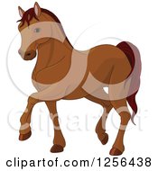 Poster, Art Print Of Cute Brown Walking Horse