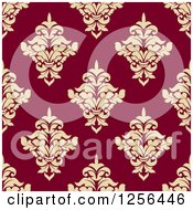 Poster, Art Print Of Seamless Tan And Red Damask Pattern Background