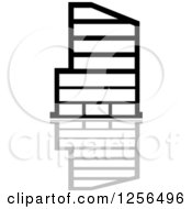 Clipart Of A Black And White Skyscraper Building With A Reflection Royalty Free Vector Illustration