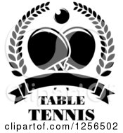 Black And White Ping Pong Ball And Paddles In A Wreath Over Table Tennis Text