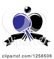Clipart Of A Ping Pong Ball And Table Tennis Paddles With A Banner Royalty Free Vector Illustration