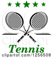 Clipart Of Crossed Tennis Rackets With Stars And Text Royalty Free Vector Illustration