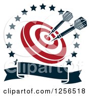 Poster, Art Print Of Darts In A Target Inside A Star Circle With A Banner