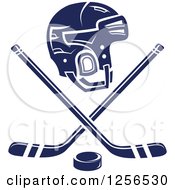 Poster, Art Print Of Navy Blue Helmet With Crossed Ice Hockey Sticks And A Puck
