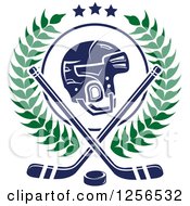 Poster, Art Print Of Helmet With Crossed Ice Hockey Sticks And A Puck In A Wreath