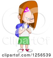 Clipart Of A Mad White School Girl With A Mean Face Royalty Free Vector Illustration