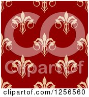 Poster, Art Print Of Seamless Tan And Red Fleur De Lis Background
