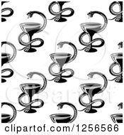 Clipart Of A Seamless Black And White Snake And Goblet And Caduceus Pattern Royalty Free Vector Illustration