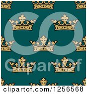 Clipart Of A Seamless Background Pattern Of Gold Crowns On Teal Royalty Free Vector Illustration