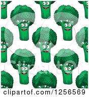 Clipart Of A Seamless Background Pattern Of Happy Broccoli Royalty Free Vector Illustration