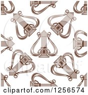 Poster, Art Print Of Seamless Brown Harp Or Lyre Music Pattern Background