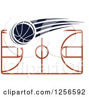 Clipart Of A Basketball Flying Over A Court Royalty Free Vector Illustration